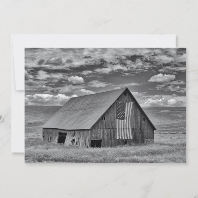 Farms | BW American Flag Barn Scene Thank You Card (Front)