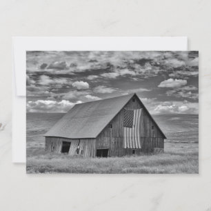 Farms BW American Flag Barn Scene Thank You Card