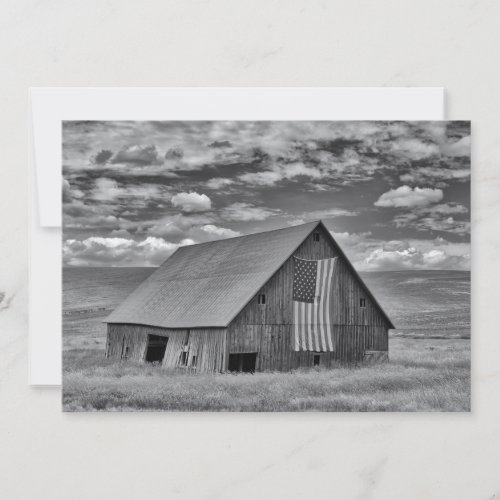 Farms  BW American Flag Barn Scene Thank You Card