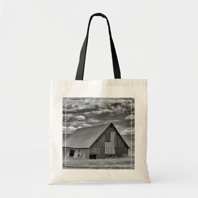 Farms | BW American Flag Barn Scene Tote Bag (Front)
