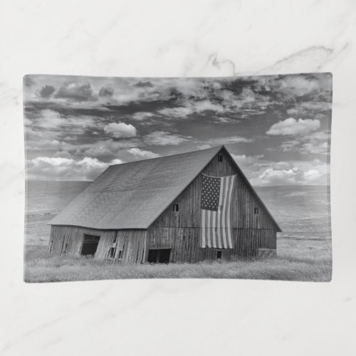 Farms  BW American Flag Barn Scene Trinket Tray