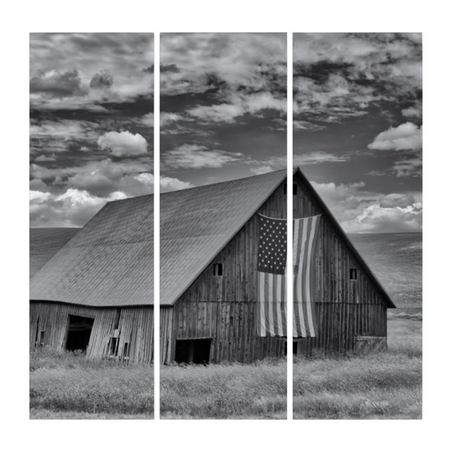 Farms | BW American Flag Barn Scene Triptych (Front)