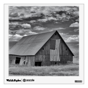 Farms   BW American Flag Barn Scene Wall Decal
