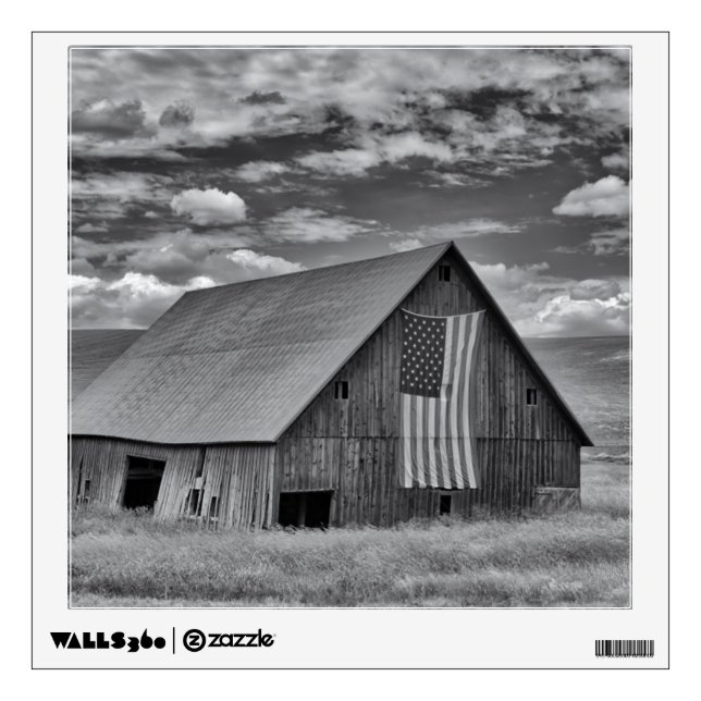 Farms | BW American Flag Barn Scene Wall Decal (Front)
