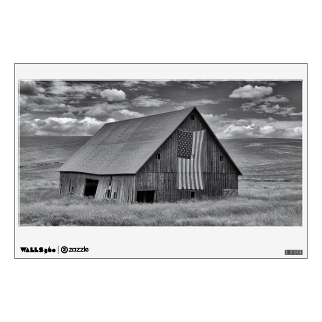 Farms | BW American Flag Barn Scene Wall Decal (Front)