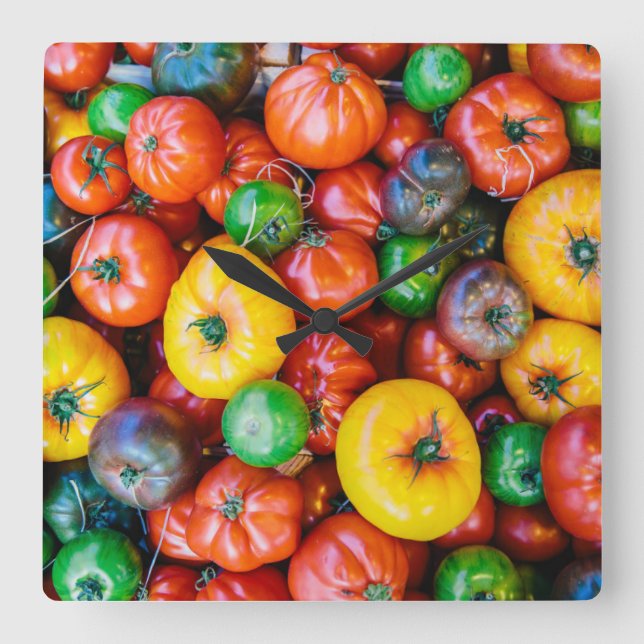 Farms | Colorful Tomato Harvest Square Wall Clock (Front)