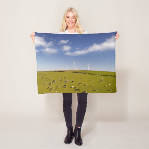 Farms Cows Near Windmill Farm Fleece Blanket