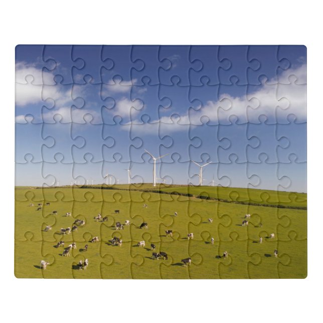 Farms | Cows Near Windmill Farm Jigsaw Puzzle (Puzzle Horizontal)