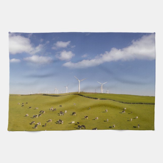 Farms | Cows Near Windmill Farm Kitchen Towel (Horizontal)