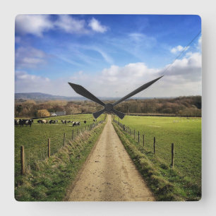 Farms English Countryside Dirt Road Square Wall Clock