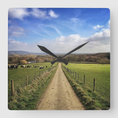 Farms  English Countryside Dirt Road Square Wall Clock