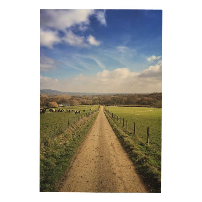 Farms | English Countryside Dirt Road Wood Wall Art (Front)