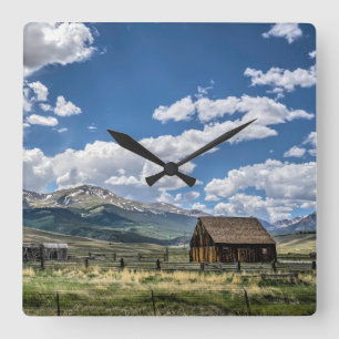 Farms Farm Below the Colorado Mountains Square Wall Clock