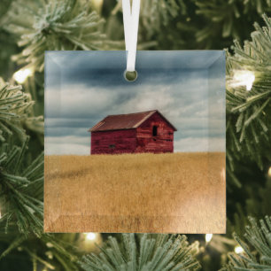 Farms Old Red Barn Glass Ornament