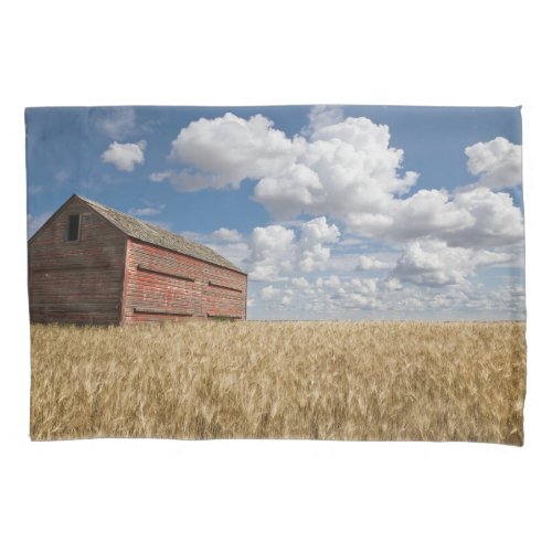 Farms  Old Red Barn in Wheat Field Pillow Case