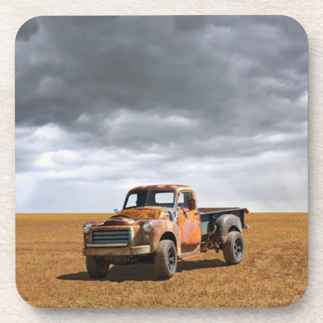 Farms | Old Truck in Field Beverage Coaster (Front)