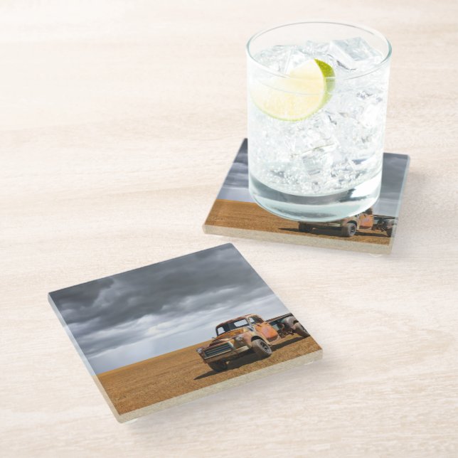 Farms | Old Truck in Field Glass Coaster (Angled)
