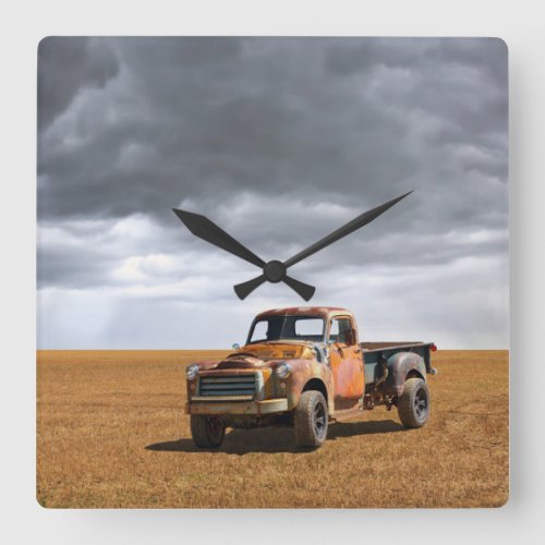 Farms  Old Truck in Field Square Wall Clock