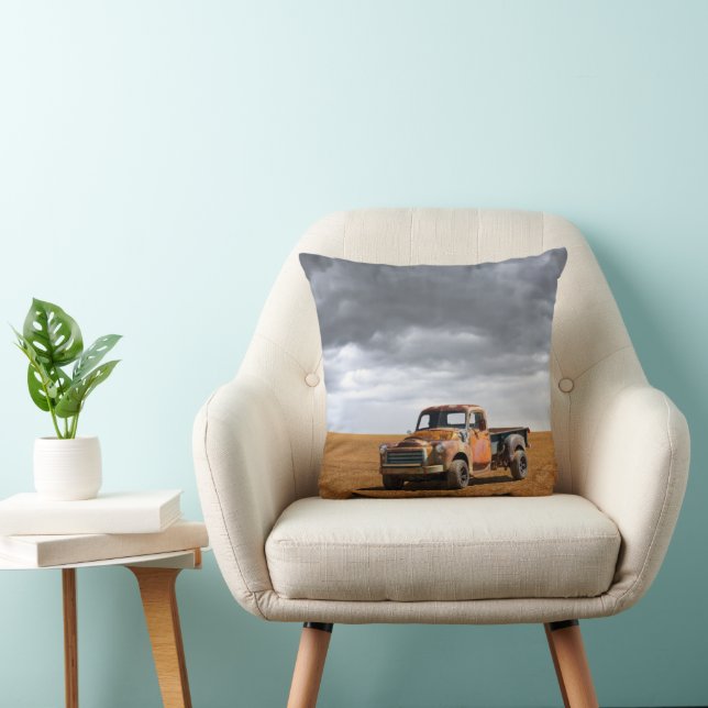 Farms | Old Truck in Field Throw Pillow (Chair)