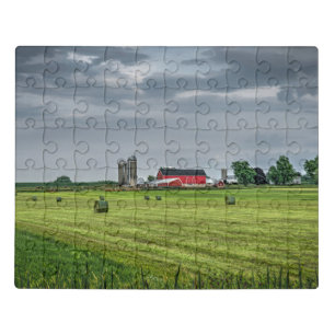 Farms   Red Barn & Silo in Spring Jigsaw Puzzle