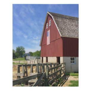 Farms Red Barn With American Flag Faux Canvas Print