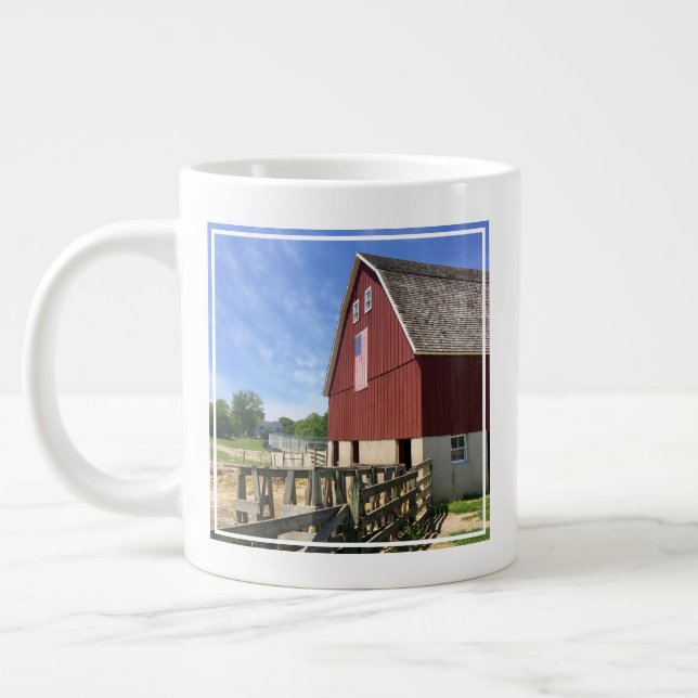 Farms | Red Barn With American Flag Giant Coffee Mug (Left)