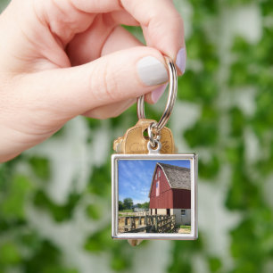 Farms   Red Barn With American Flag Keychain