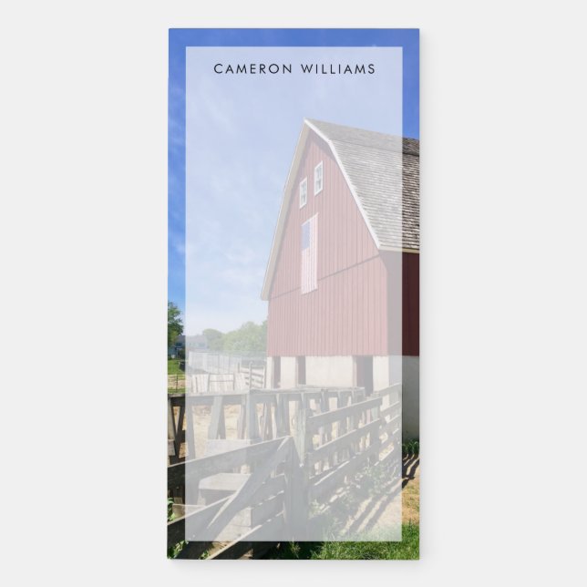 Farms | Red Barn With American Flag Magnetic Notepad (Front)