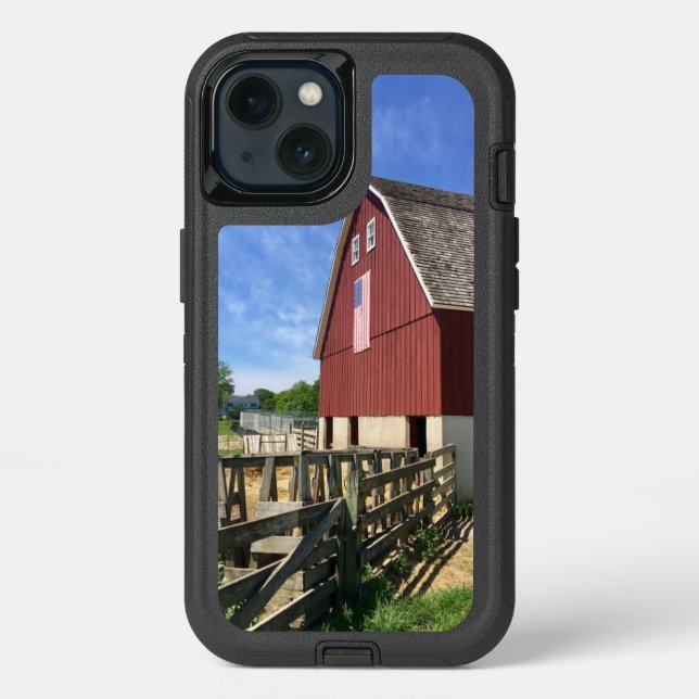 Farms | Red Barn With American Flag Otterbox iPhone Case (Back)