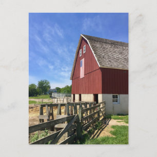 Farms Red Barn With American Flag Postcard