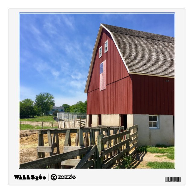 Farms | Red Barn With American Flag Wall Decal (Front)
