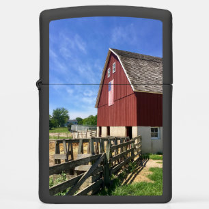 Farms Red Barn With American Flag Zippo Lighter