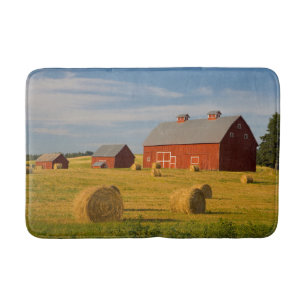 Farms Red Barns Near Hay Bales Bath Mat