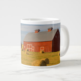 Farms   Red Barns Near Hay Bales Giant Coffee Mug