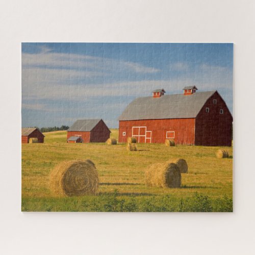 Farms  Red Barns Near Hay Bales Jigsaw Puzzle