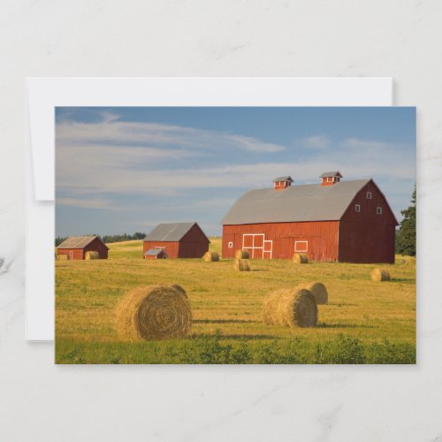 Farms  Red Barns Near Hay Bales Thank You Card