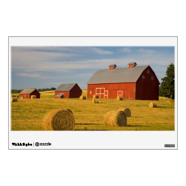 Farms | Red Barns Near Hay Bales Wall Decal (Front)
