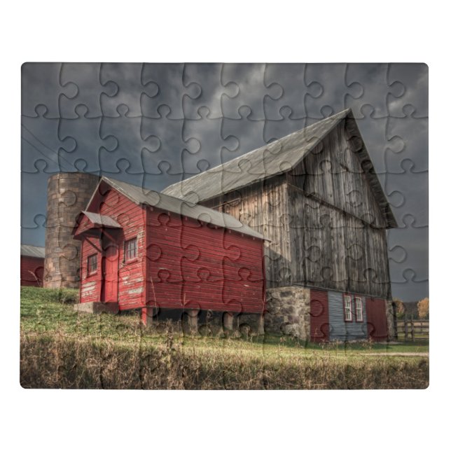 Farms | Red Wooden Barn in Michigan Jigsaw Puzzle (Puzzle Horizontal)