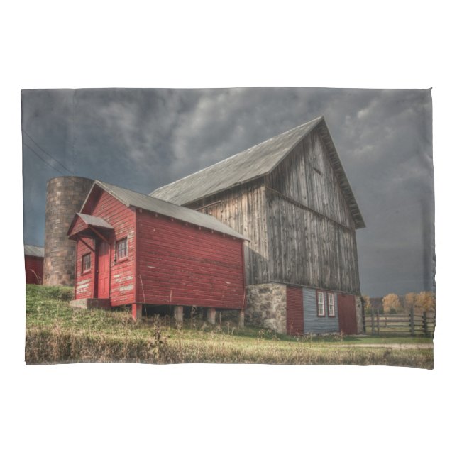 Farms | Red Wooden Barn in Michigan Pillow Case (Front)