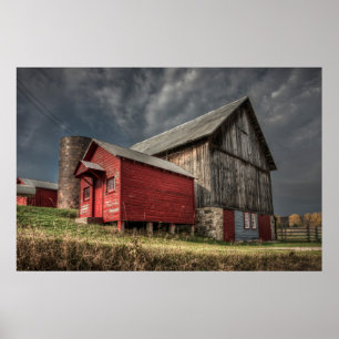 Farms Red Wooden Barn in Michigan Poster