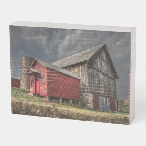 Farms  Red Wooden Barn in Michigan Wooden Box Sign