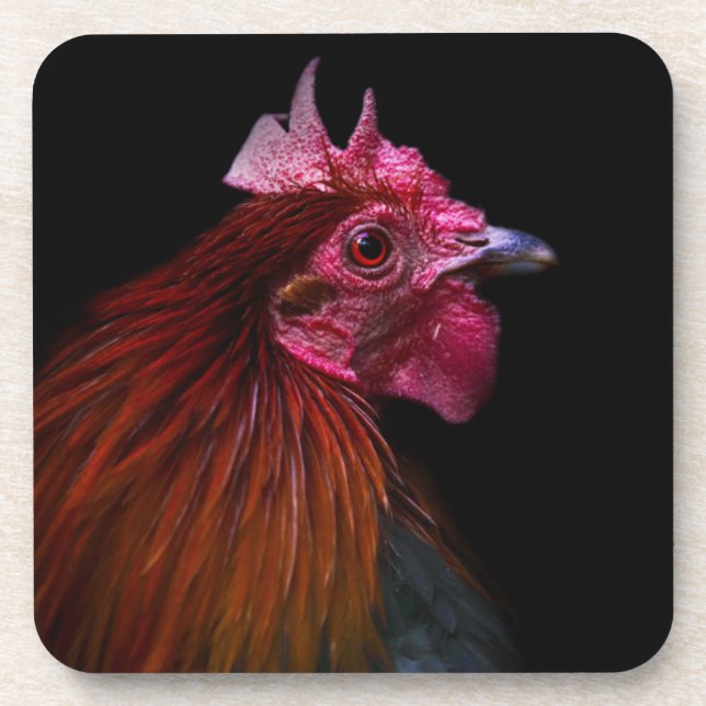 Farms | Rooster Head Shot Beverage Coaster (Front)