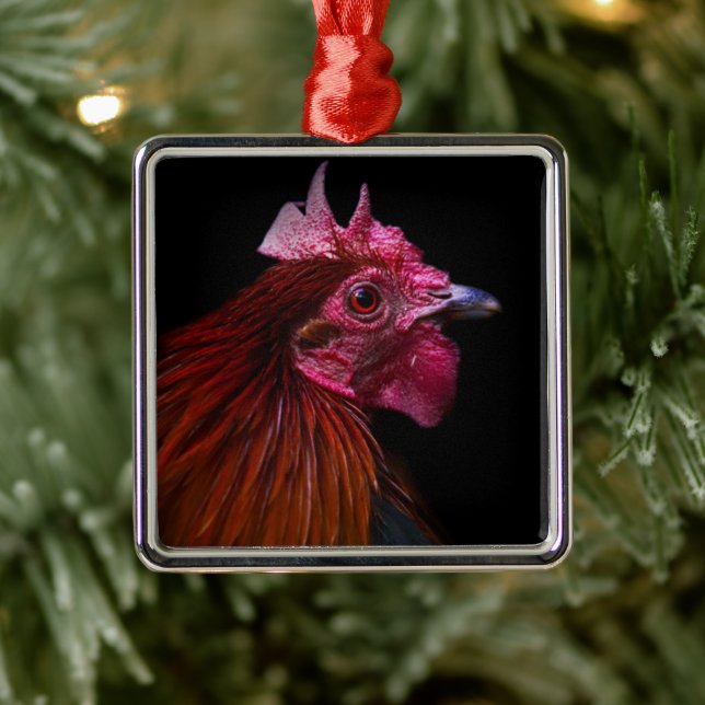 Farms | Rooster Head Shot Metal Ornament (Tree)