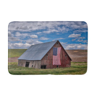 Farms Rustic Red Barn With American Flag Bath Mat