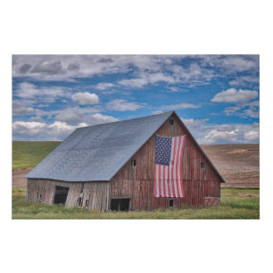 Farms Rustic Red Barn With American Flag Faux Canvas Print