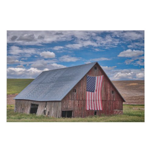 Farms  Rustic Red Barn With American Flag Faux Canvas Print