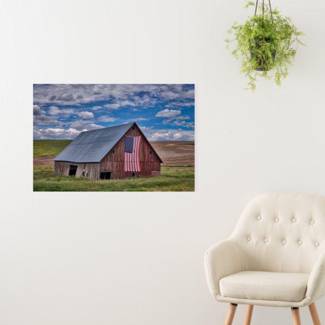 Farms | Rustic Red Barn With American Flag Foam Board (In Situ (Wall))