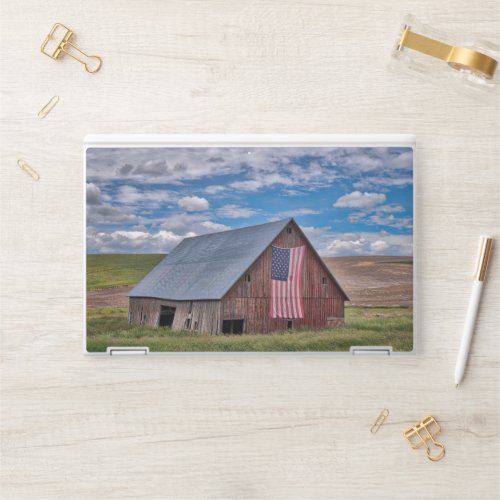 Farms  Rustic Red Barn With American Flag HP Laptop Skin