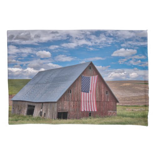Farms  Rustic Red Barn With American Flag Pillow Case