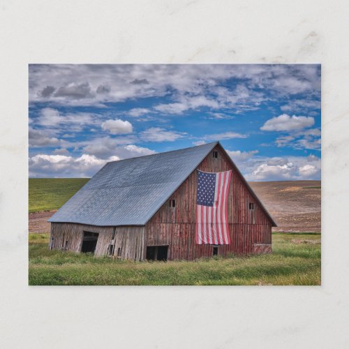 Farms  Rustic Red Barn With American Flag Postcard